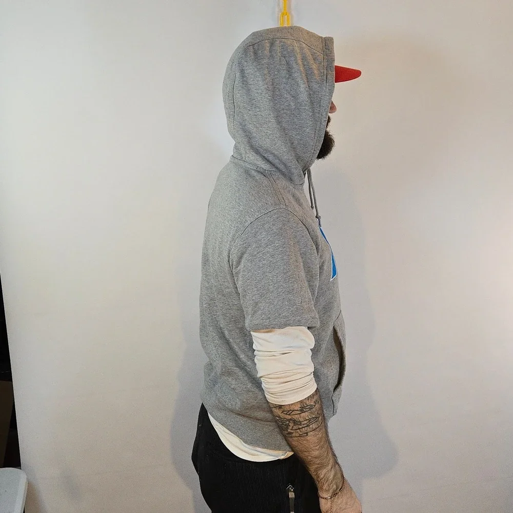 Nike‎ Men M Short Sleeve Hoodie Gray Blue Logo Pullover Malaysia Kangaroo Pocket